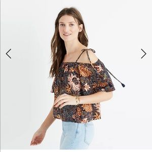 Madewell silk cold-shoulder top in Sea Floral